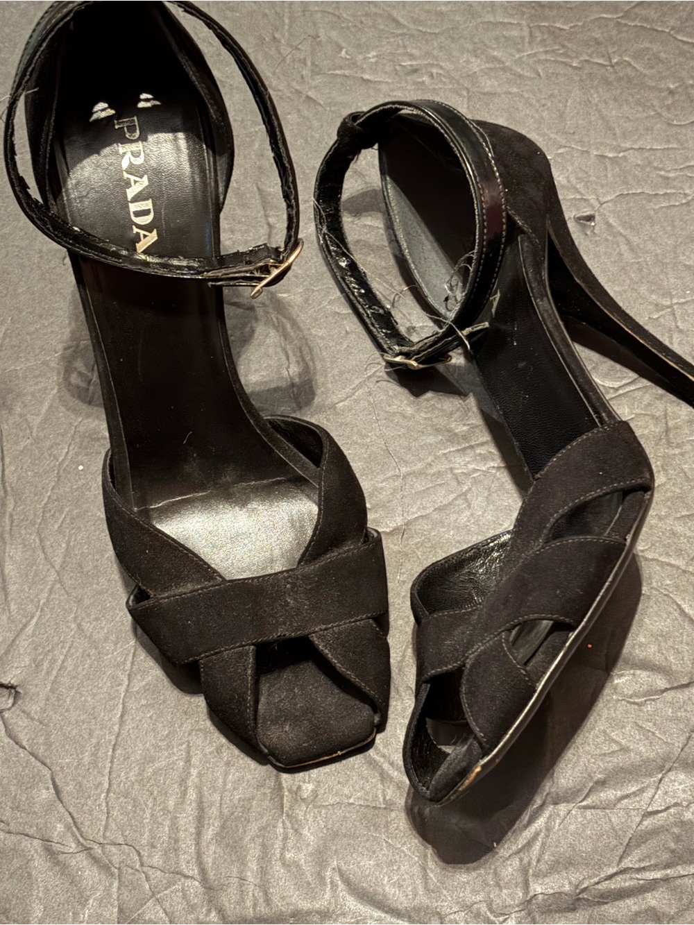 Prada Black Suede Knotted Ankle-Strap Stiletto Sandals size 40 - Picture 6 of 10
